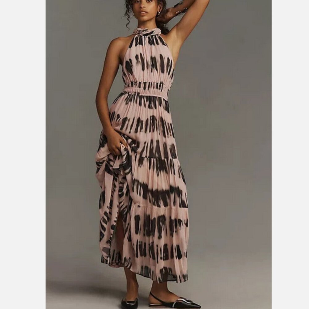 Anthropologie The Somerset Maxi Dress Halter Edition Tie Dye LP NWT Neutral L P